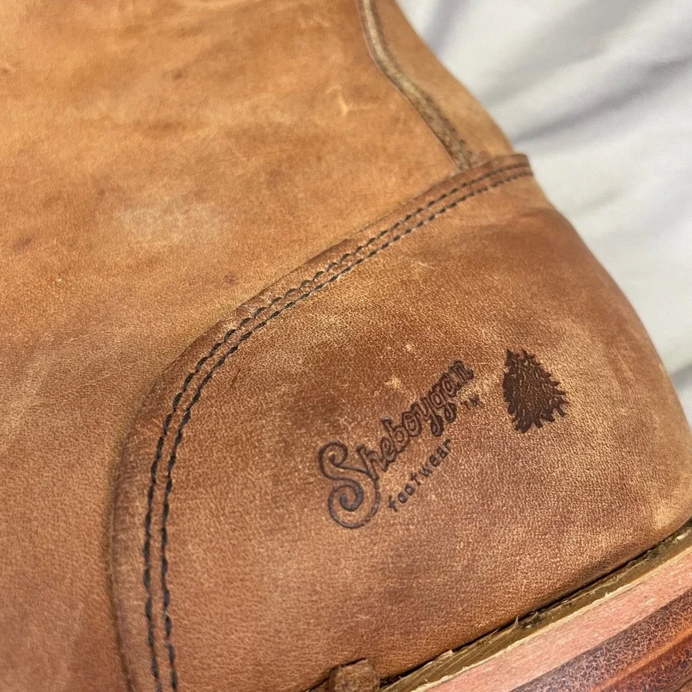 Sheboygan Footwear Mens Vintage Tan Leather Lace Up Work Boots Heritage Rugged‎